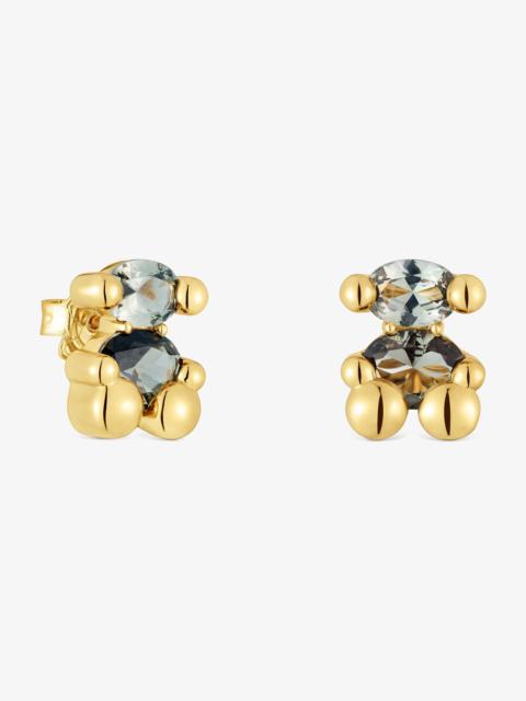 TOUS 13 mm 18K gold vermeil bear motif Earrings with lab-grown green spinel Color Bear LGG