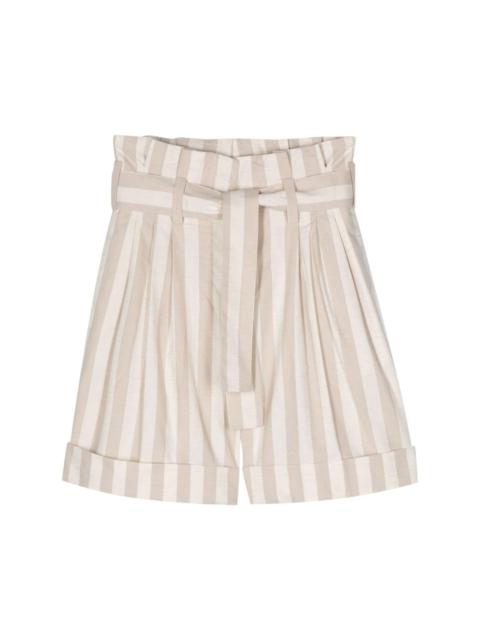 striped slub-texture shorts