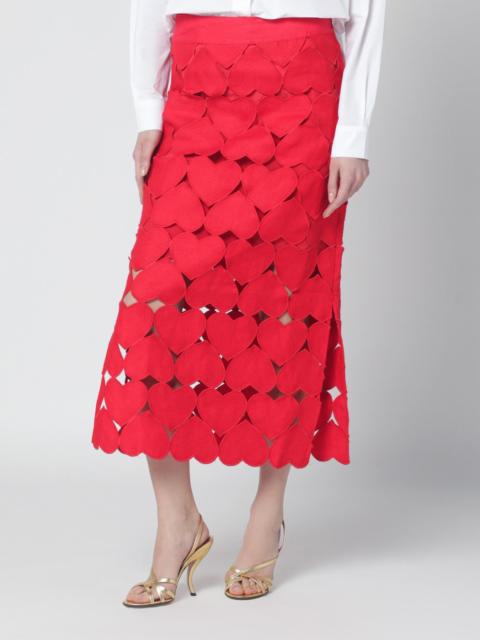 FARM RIO Red linen Hearts skirt