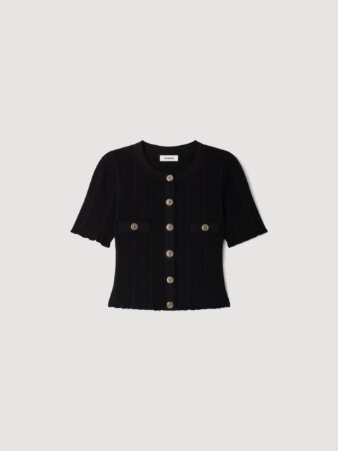 Sandro CROPPED POINTELLE KNIT CARDIGAN