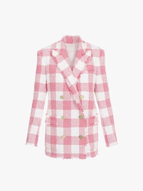 Balmain White and pink gingham-print tweed boyfriend blazer