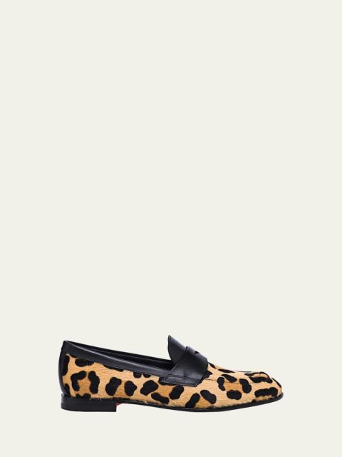 Santoni Facile Leather Leopard Penny Loafers