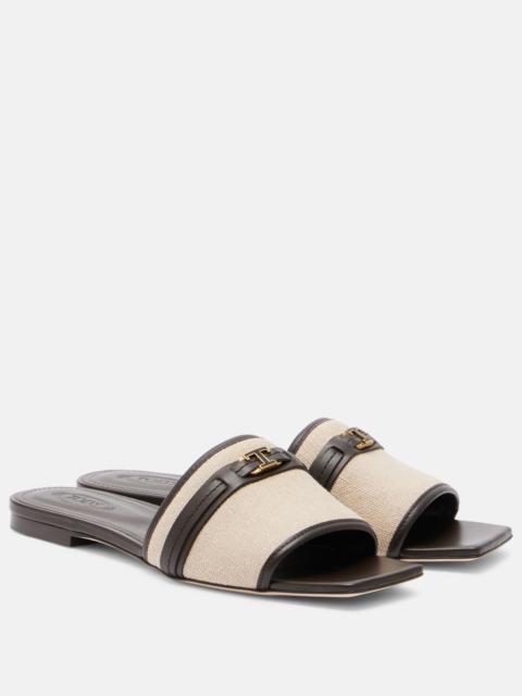 Tod's Leather-trimmed raffia slides