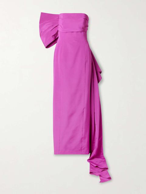 Bow-embellished strapless cotton-blend faille gown