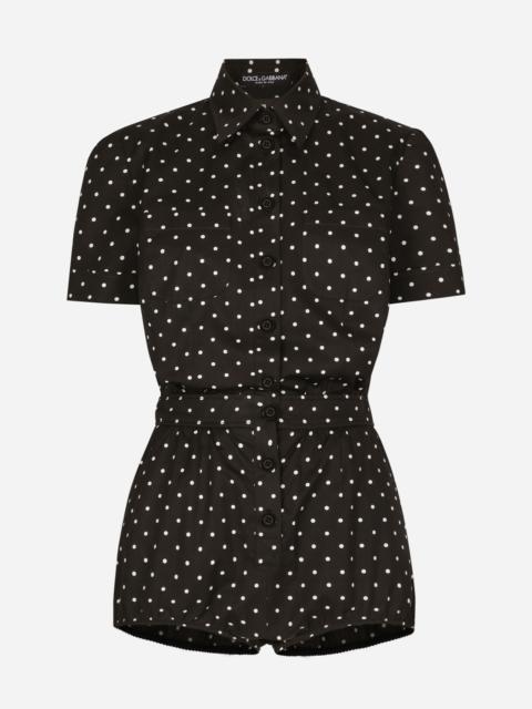 Cotton playsuit with polka-dot print