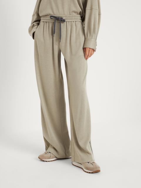 Comfort cotton and silk interlock wide trousers with precious stripe