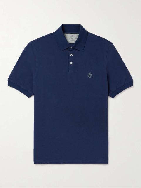 Brunello Cucinelli Logo-Print Cotton-Piqué Polo Shirt