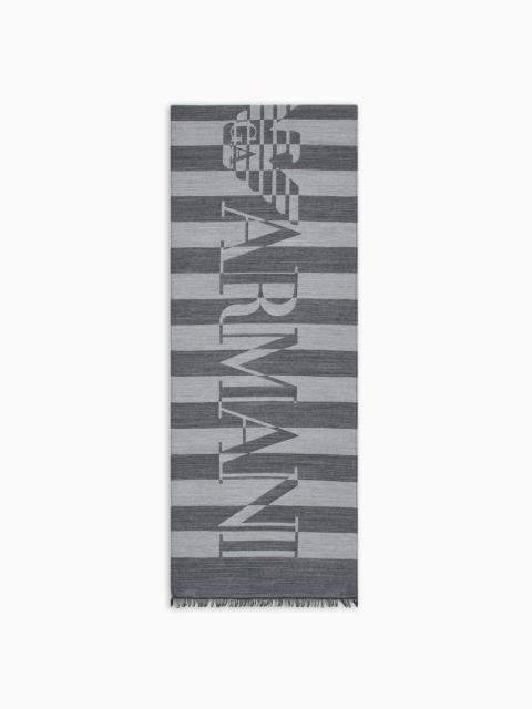 EMPORIO ARMANI Striped modal-blend scarf with oversized logo