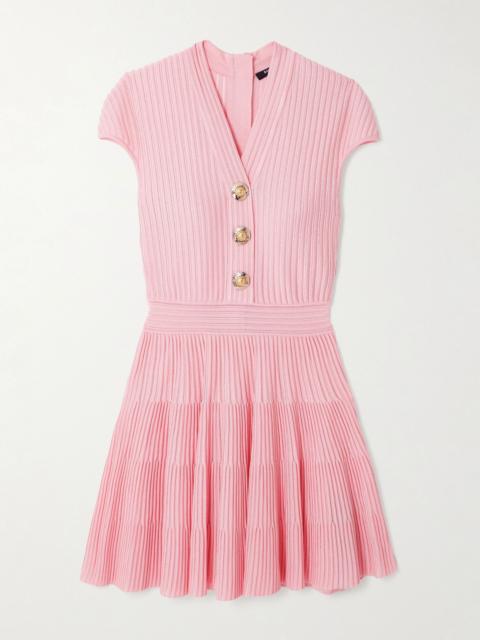 Balmain Button-embellished ribbed-knit mini dress Pink