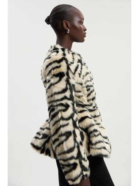 KAREN MILLEN Faux Fur Zebra Collarless Coat