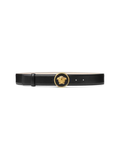 Medusa-buckle leather belt