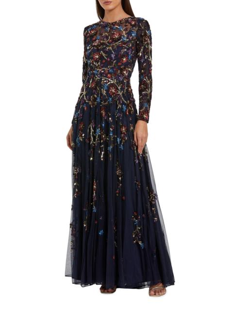 MAC DUGGAL Women's Floral Beaded Mesh A-Line Gown - Midnight Multi