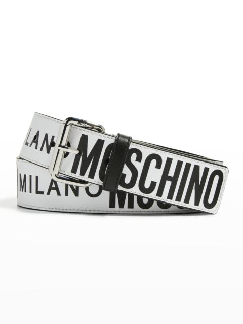 Moschino Men's Allover Logo Leather Belt