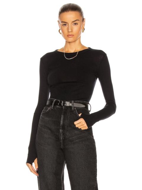 Enza Costa Cuffed Crew Cashmere-Blend Sweater