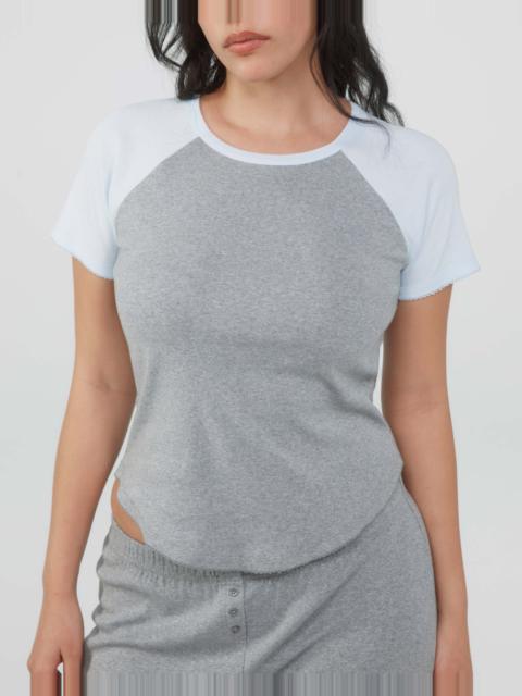 Cou Cou The Raglan Tee: Grey / Sky Blue Cotton Jersey