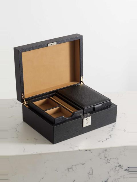 Panama textured-leather jewelry box and travel tray