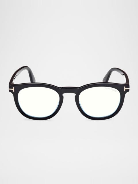 TOM FORD Men's FT5993-BM Round Blue-Block Optical Frames with Magnetic Sunglasses Clip