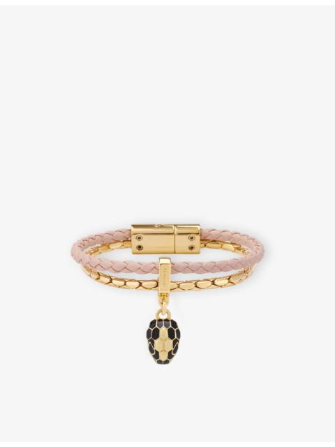 BVLGARI Serpenti Forever Yellow Gold-Plated Brass And Leather Bracelet