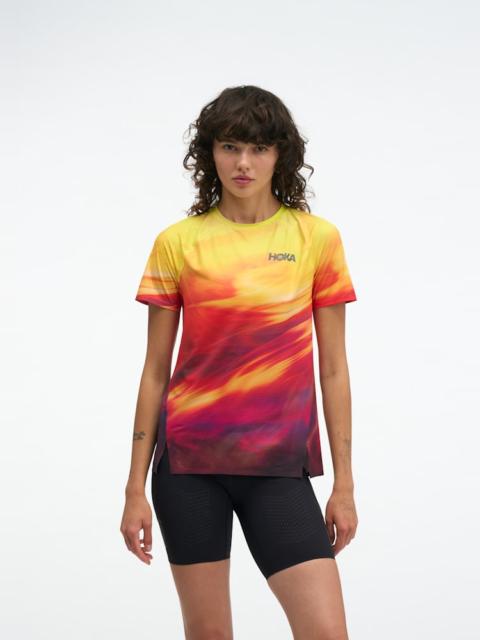 HOKA Women's Race Day Short Sleeve Shirt in Hoka Citrus Prt