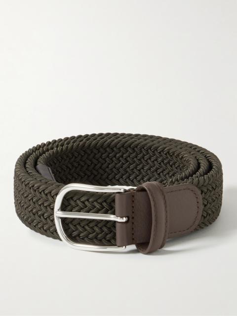Anderson's 3.5cm Leather-Trimmed Woven Elastic Belt