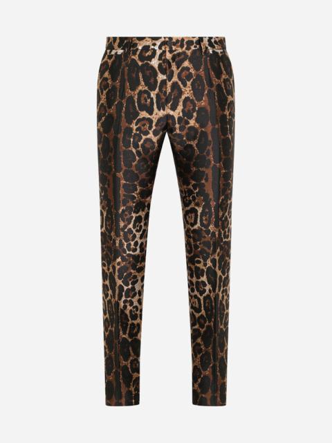 Jacquard pants with leopard design