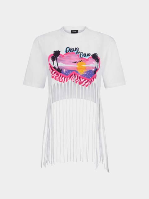 DSQUARED2 EASY FIT FRINGED T-SHIRT