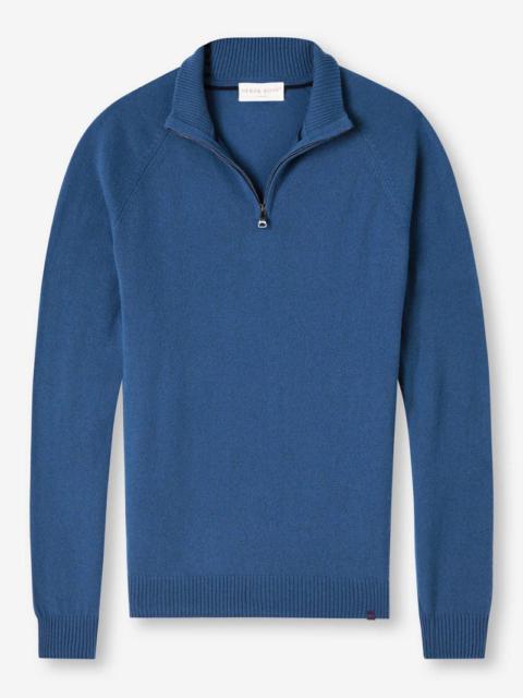 Derek Rose Men's Haf-Zip Sweater Finley 10 Cashmere Denim
