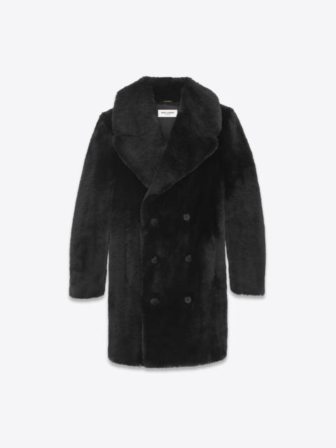 SAINT LAURENT double-breasted peacoat in animal-free fur