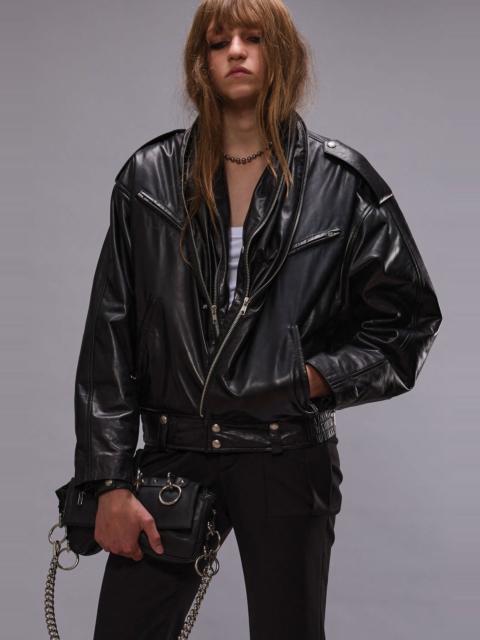 R13 ZIP COLLAR MOTORCYCLE JACKET - BLACK