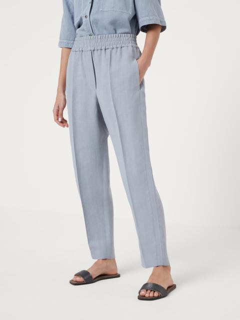 Viscose and linen fluid twill baggy pull-on trousers
