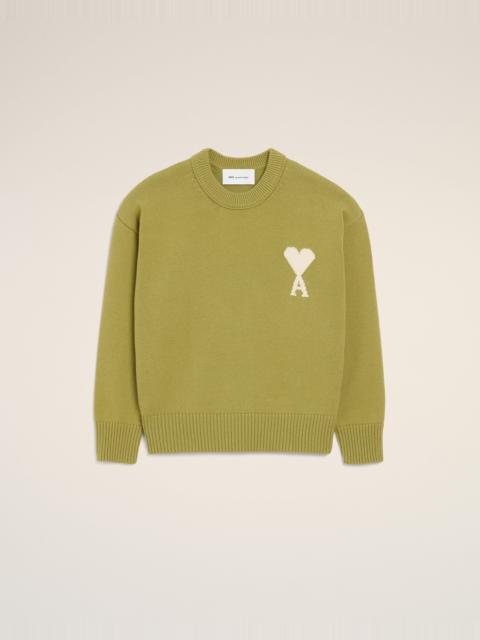 AMI Paris GREEN WOOL AND COTTON CREWNECK AMI DE COEUR SWEATER