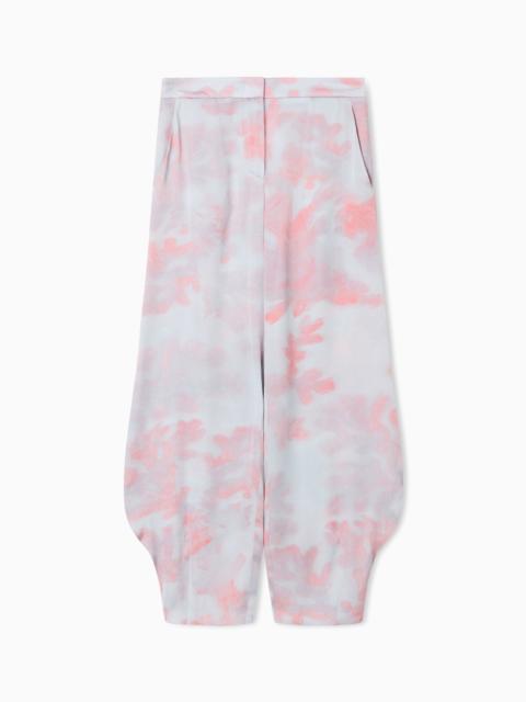 GIORGIO ARMANI ROUNDED HEM TROUSERS IN CORAL PRINT SILK
