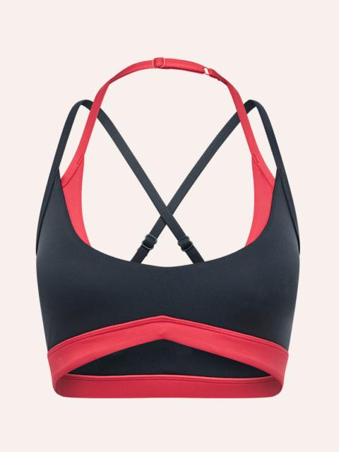 P.E NATION OVERRIDE SPORTS BRA IN ASPHALT & STRAWBERRY