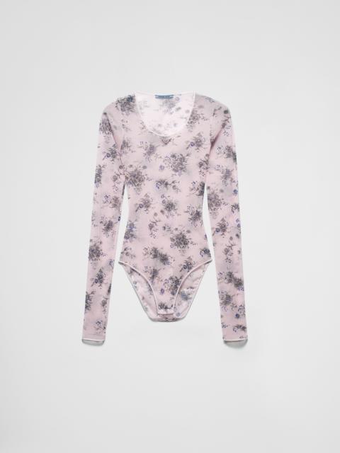 Prada Printed stretch tulle bodysuit