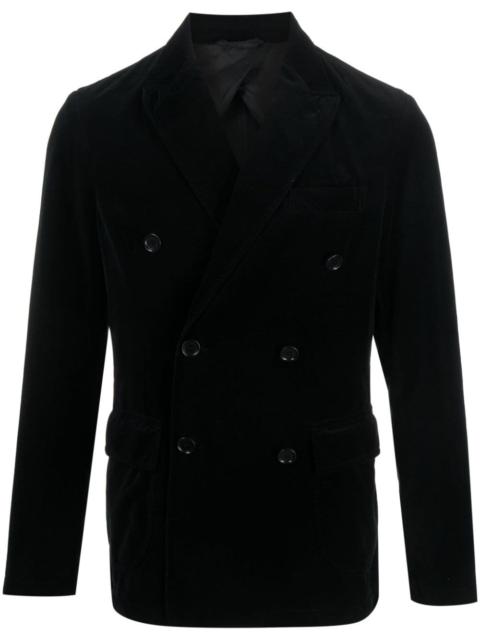 notched-lapels velvet-finish double-breasted blazer