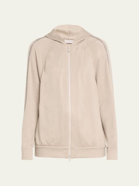 Hooded Monili Trim Zip-Up Spa Cotton Jacket