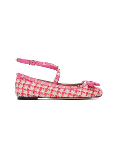 Valentino Pink Rockstud Tweed Ballerina Flats