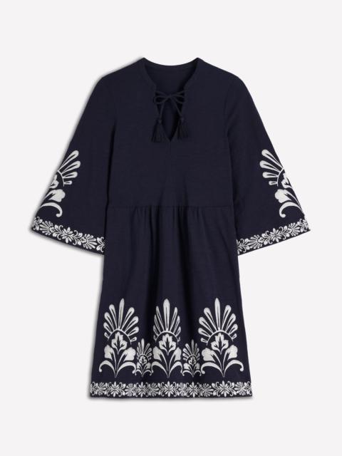 BODEN Short Kaftan Jersey Dress-Navy Embroidered