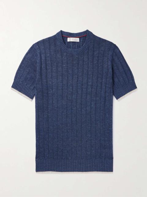 Contrast-Tipped Linen and Cotton-Blend T-Shirt