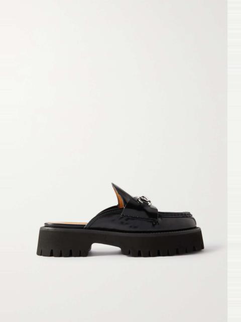 GUCCI Sylke horsebit-detailed glossed-leather mules