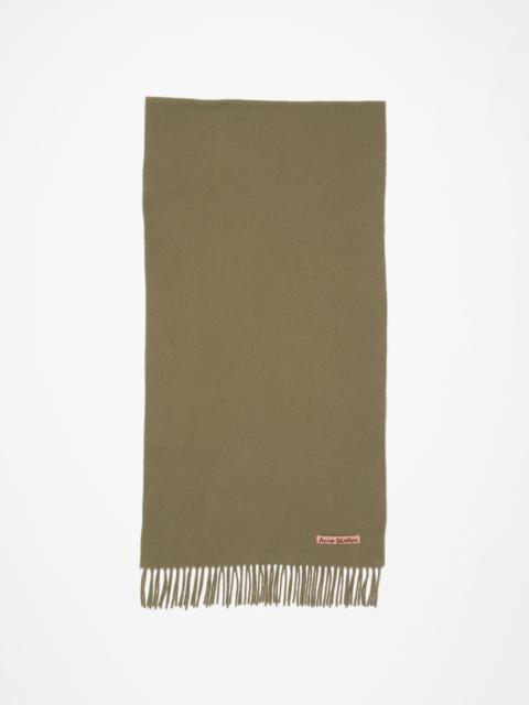 Fringe wool scarf - Narrow - Khaki green