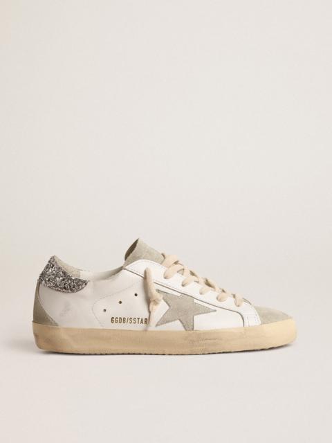Golden Goose Super-Star with gray star and silver glitter heel tab