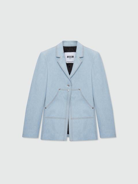 MSGM Raw denim jacket with contrast stitching and single-button front fastening