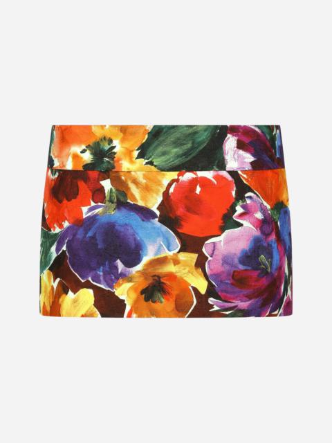 Brocade miniskirt with abstract flower print