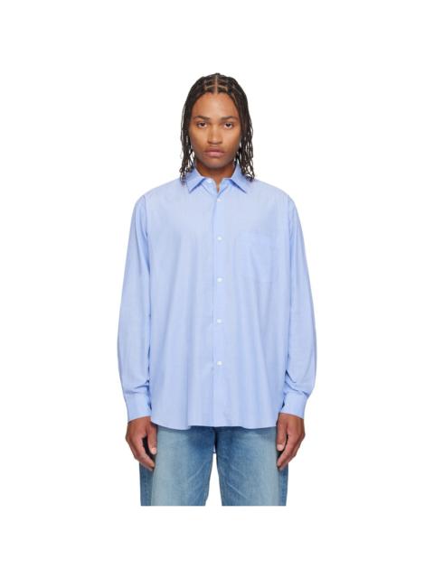 ssstein Blue Smooth Cotton Oversized Regular Collar Shirt