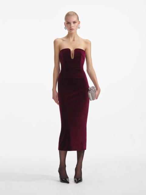 self-portrait Bordeaux Velvet Midi Dress