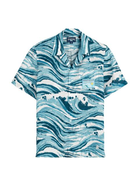 Men Linen Bowling Shirt Wave - Vilebrequin x Maison Kitsuné