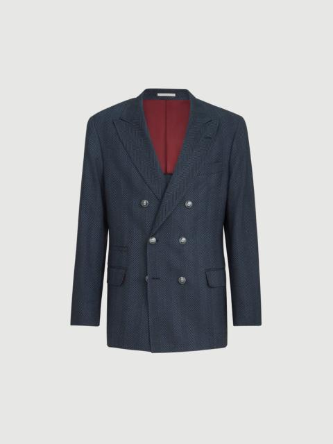 Brunello Cucinelli Cashmere and silk chevron flannel one-and-a-half breasted deconstructed blazer with metal buttons