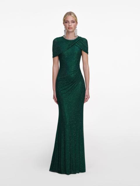 self-portrait Green Rhinestone Maxi Dress