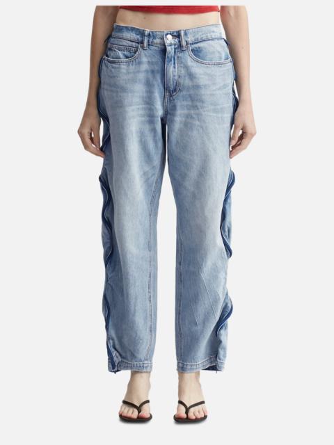 BLEACH BLUE DENIM AND MESH ZIPPER PANTS